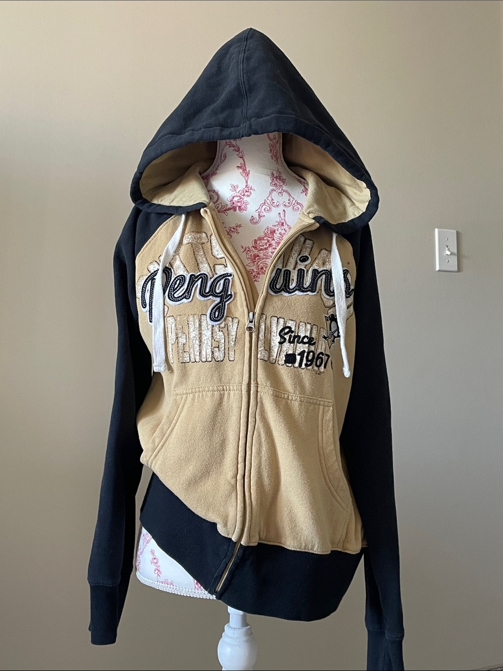 Penguins Two-Tone Black and Tan Zip Hoodie